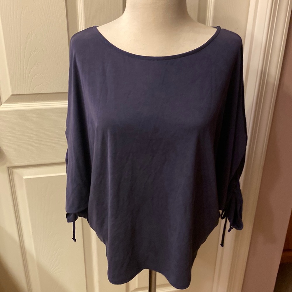 Navy, dolman sleeve with rouching and ties